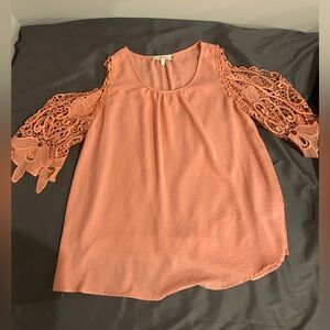 Coral crotchet sleeve top